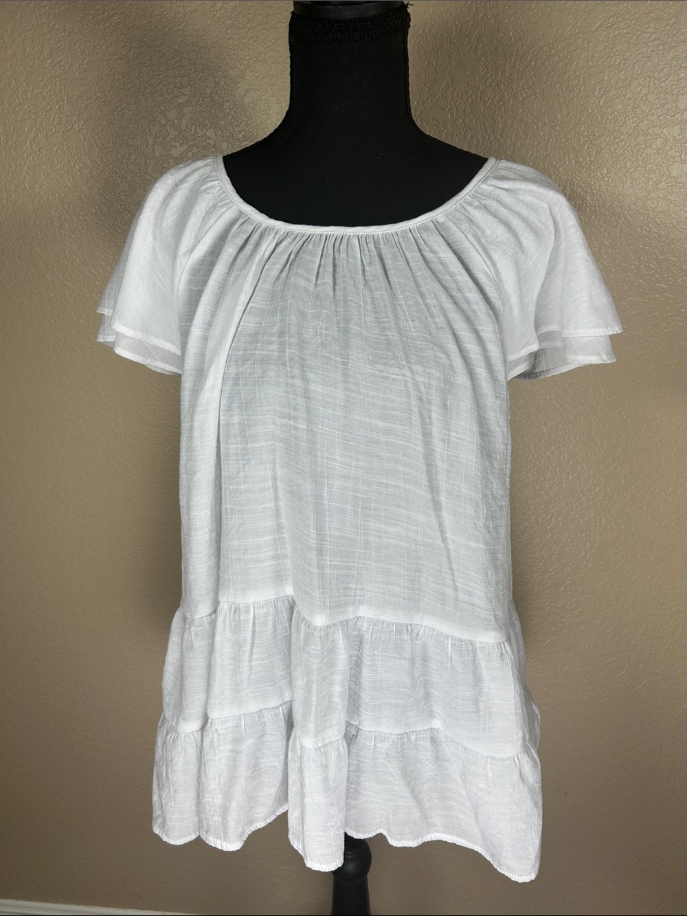 Counterparts White Tiered Peasant Blouse Short Sleeve Size Large Boho